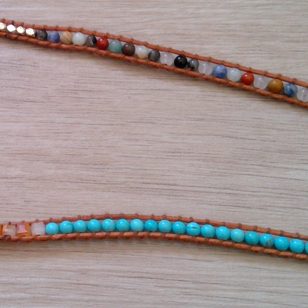 Gorgeous Turquoise Colour Stone and Leather Beaded Necklace - Picture 8 of 11